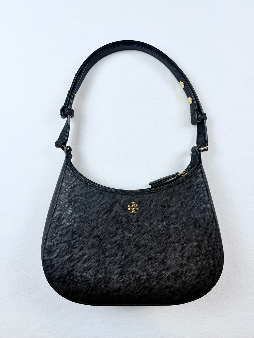 Tory Burch Black Saffiano Leather Small Crescent / Shoulder Bag Gold Hardware - Picture 2 of 13